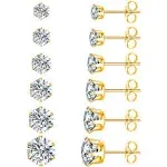 MDFUN 18K White Gold Plated Round Clear Cubic Zirconia Stud Earring (Pack of 6)