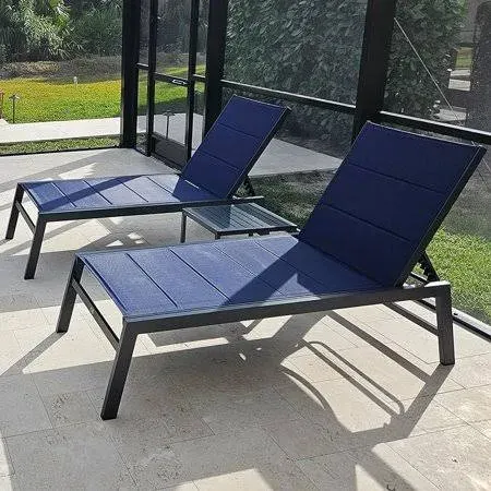 Aluminum Outdoor Chaise Lounge with Wheels and Side Table (Set of 2)