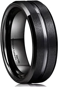 King Will Classic Tungsten Carbide Wedding Band Ring for Men - Available in Black, Silver, Gold, Blue, Brown, Red, and Purple Grooved Center Comfort Fit Suitable For Every Day Wear