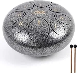 Steel Tongue Drum, AKLOT 8 inch 8 Notes Tank Drum C Key Percussion Steel Drum Kit w/Drum Mallets Note Stickers Finger Picks Mallet Bracket and Gig Bag