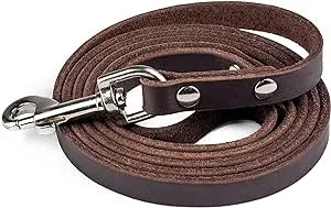 Mighty Paw Leather Dog Leash - Genuine Material Leather Leashes for All Pet Sizes - Leashes for Dogs - Pet Lead - 5 ft Premium Quality Dog Leash - Soft Material - Brown