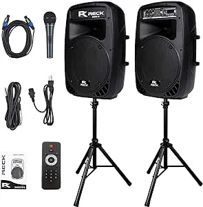 Proreck Dance 12 Portable 12-Inch 1000 Watts 2-Way Powered PA Speaker System Combo Set with Bluetooth/USB/SD Card Reader/FM Radio/Remote Control/Speaker StandProreck Dance 12 Portable 12-Inch 1000 Watts 2-Way Pow…