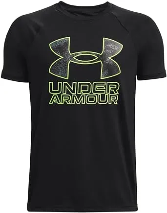 Under Armour Boys Black Tech Hybrid Print Fill Short Sleeve Shirt