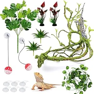 Bearded Dragon Accessories, Reptile Plants, Terrarium Hanging Plant Vines, Bearded Dragon Toys Ball Bells, Leopard Gecko Tank Accessories for Bearded Dragon Lizard Snake Geckos Chameleon