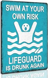 Swim At Your Own Risk Pool Sign Funny Warning Safety Plaque Signs for Swimmin...