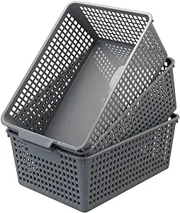 Sandmovie 3 Pack Platic Storage Baskets, 14 Liter Plastic Organizer Bin