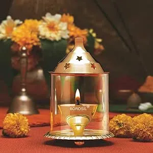 5&#034; Akhand Diya Decorative Brass Oil Lamp Lantern | Home Decor Gift | Puja Lamp