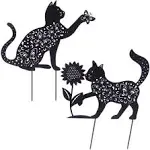 Farmlyn Creek Set of 2 Black Cat Garden Stake Silhouettes for Lawn Decor, Gifts, Decorative Outdoor Metal Animal Statues for Yard