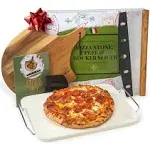 Ritual Life Pizza Stone for Oven and Grill with Wooden Pizza Peel Paddle & Pizza Cutter Set - Detachable Serving Wire - BBQ Grilling Accessories