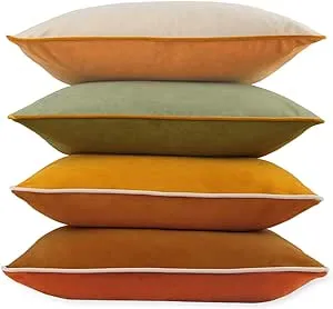 Btyrle 8-Colors Velvet Throw Pillow Covers 18x18 Inch Set of 4 Decorative Velour Pillowcases Modern Double-Colored Cushion Covers for Sofa Couch,Green/Yellow