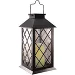 Solar Powered Tudor Lantern with LED Candle Black - Lumabase