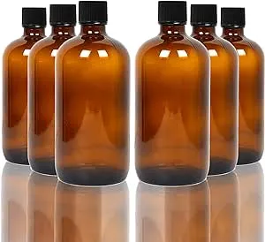 Youngever 6 Pack 8 Ounce Empty Glass Bottles with Lids, Amber Glass Growlers 8 Ounce with Tight Seal Lids, Perfect for Secondary Fermentation, Storing Kombucha, Kefir, Glass Beer Growler