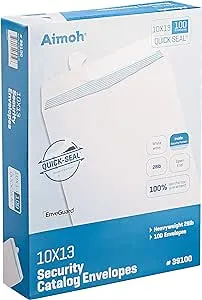 10x13 Envelopes - Self-Seal - Security Tinted - White Catalog Envelopes - 100 Count