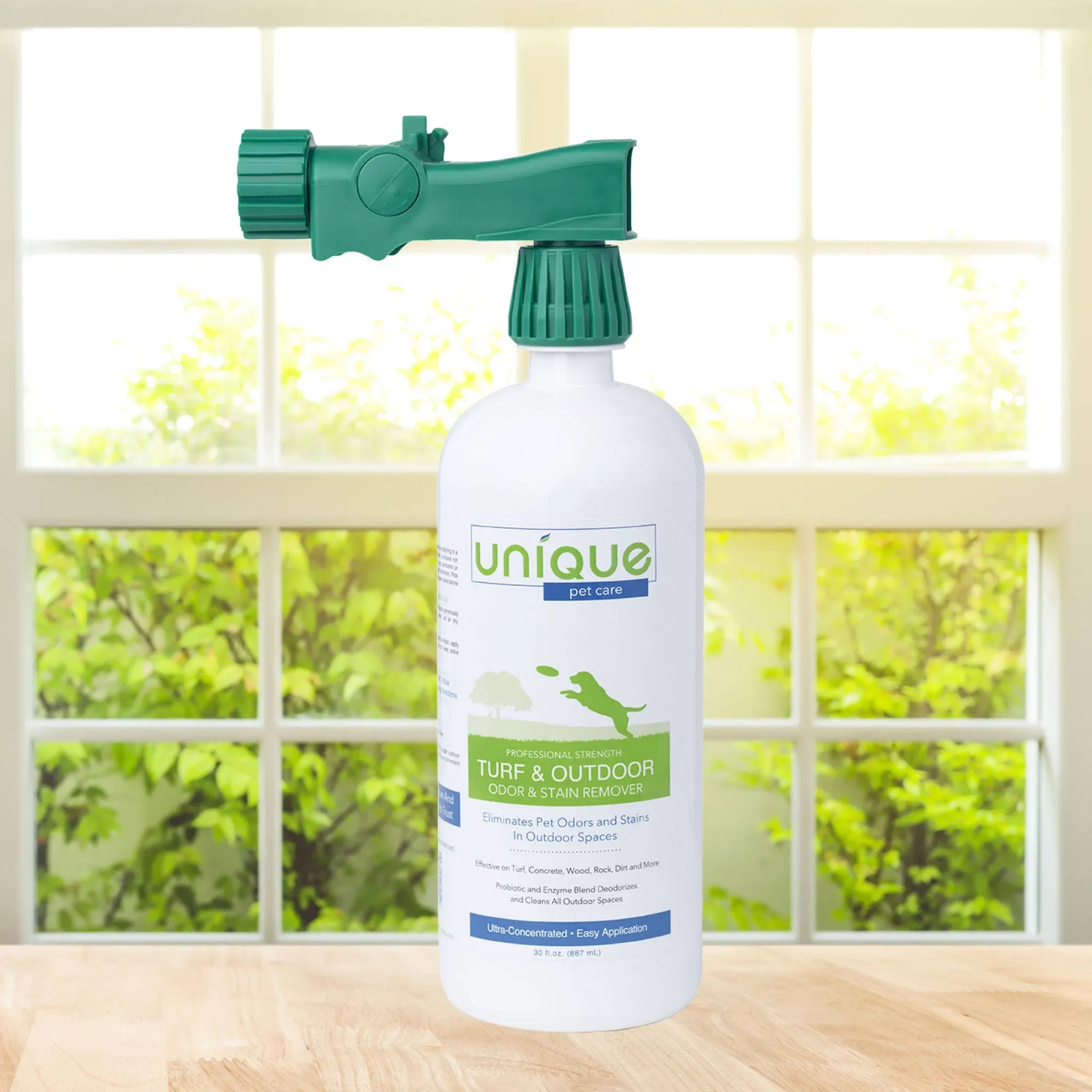 Unique Turf & Outdoor Odor and Stain Remover  30 oz. Liquid Concentrate with Hose-Connector Bottle