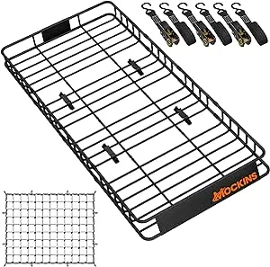 Mockins 84"x39"x6" Extendable Car Roof Rack Cargo Carrier | 250 Lbs. Cap Heavy Duty Roof Rack Basket Set | Weatherproof Steel Rooftop Cargo Carrier for Top of Vehicle w/Roof Cargo Basket Accessories