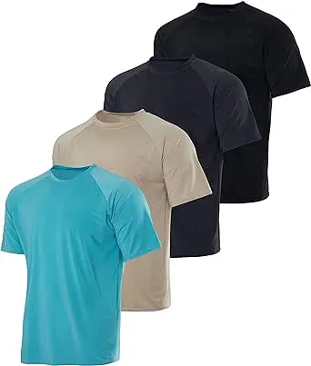 Real Essentials 4 Pack: Mens Short Sleeve Rash Guard Shirt Quick Dry UPF 50+ Sun Protection Swim (Available in Big & Tall)