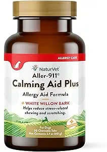 NaturVet Aller-911 Calming Aid & Allergy Aid Dog Supplement – Helps Reduce Stress, Minimize Seasonal Allergy Symptoms, Tension, Excessive Scratching - Includes Melatonin – 30 Ct.