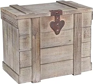 Household Essentials, Small, Antiqued Decorative Trunk, Chinese Fir Panel and MDF, Smooth Backing and Metal Hinge Accent, Flat Top and Stay-Open Lid