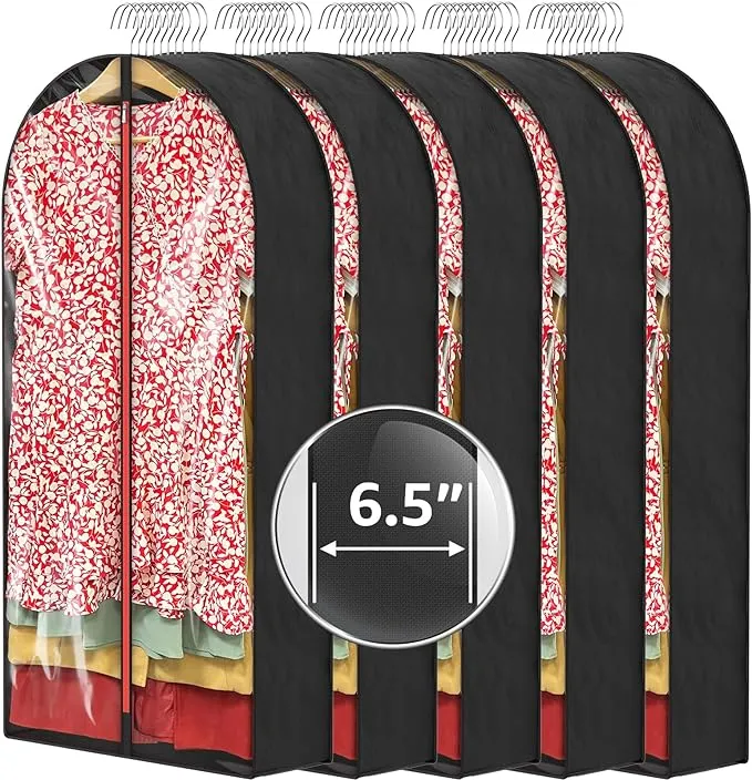 50" Garment Bags for Hanging Clothes Closet Storage, Clear Plastic Clothes Covers with 6.5" Gussetes, Breathable Protector for Long Dresses Coat Jacket Sweater Shirts Suits, 5 Packs