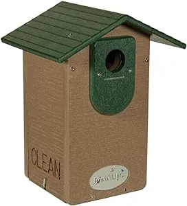 JCs Wildlife Ultimate Eastern and Western Bluebird House - Made in The USA with Recycled Poly Lumber - Viewing Window and Clean Out Door (Green and Brown)