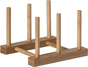 Basicwise Set of 2 Bamboo Wooden Dish Drainer Rack, Plate Rack, And Drying Drainer