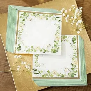 Kate Aspen Sage Green Party Decorations, Eucalyptus Floral 9 in. Premium Paper Plates & Napkins Set - Perfect for Greenery Baby Shower & Bridal Showers