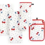 Kate Spade New York Cherry Dot Kitchen Towel, Oven Mitt & Pot Holder 4-Pack, Absorbent & Heat Resistant, 100% Cotton