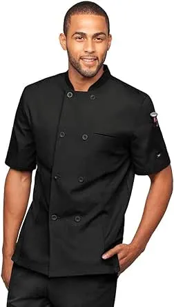 "LIGHTWEIGHT Men's 2-Pocket Short Sleeve w/ Mesh Side Panels Chef Coat"