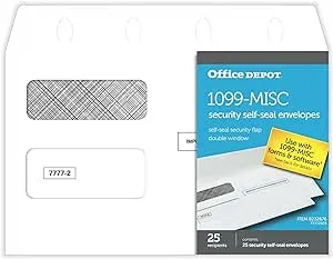 Office Depot Double-Window Self-Seal Envelopes for 1099-MISC 2-Up Forms