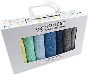 Honest Baby 10 Pack Organic Cotton Wash Cloths, Rainbow Blues