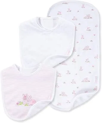 Little Me Baby Bunnies 3-Piece Bib & Burp Cloth Set, Pink