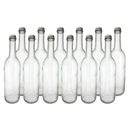 FasTrack 750 ml Clear Screw Cap Wine Bottles with 28 mm Metal Screw Caps, White