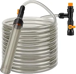 hygger Bucket-Free Aquarium Water Change Kit Fish Tank Auto Siphon Pump Gravel Cleaner Vacuum Tube with Long Hose Water Changer Maintenance Tool 49-FEET Plastic Fitting