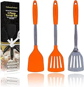 Orange Silicone Spatula Turner Set “ Stainless Steel And Silicone Heat Resistant