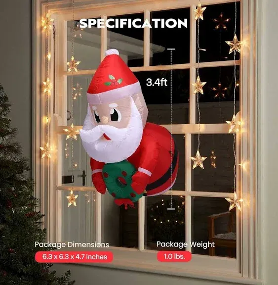 VIVOHOME 3.5ft Christmas Inflatable Santa with Wreath Broke Out from Window