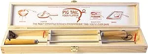 Jaccard Original Combo Pack with Wooden Gift Box, 12"/19", PigTail Food Flipper, Stainless Steel