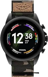 Fossil Men's Gen 6 44mm Stainless Steel and Cork Touchscreen Smart Watch, Stainless steel, Color: Black, Camo (Model: FTW4063V)