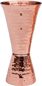 Prince of Scots Premium Hammered Pure Solid Copper Double Side Jigger, 1 ounce and 2 ounce Cups with 5 marks for measurement