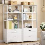 Modern Bookshelf with 2 Drawers, File Cabinet with File Cabinet White