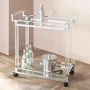 HMYHUM Acrylic Bar Cart, Rolling Serving Cart with 4 Lockable Wheels for The Home Bar, Kitchen, Living Room, Modern, 2-Tier, 23.6" L x 15" W x 30" H, Clear