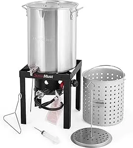 30 QT. Crawfish Boil Pot Set 50,000 BTU Seafood Boil Pot with Basket and Burner Set, Ideal for Cooking Turkey, Crawfish, Crab