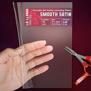 Textured Self Adhesive Laminating Sheets, Smooth Satin Finish, 9 x 11.5 Inches, 4 Mil Thick, 10 Pack, for Letter Size Self Sealing Lamination Sheets 8.5 x 11, Laminating Pouches