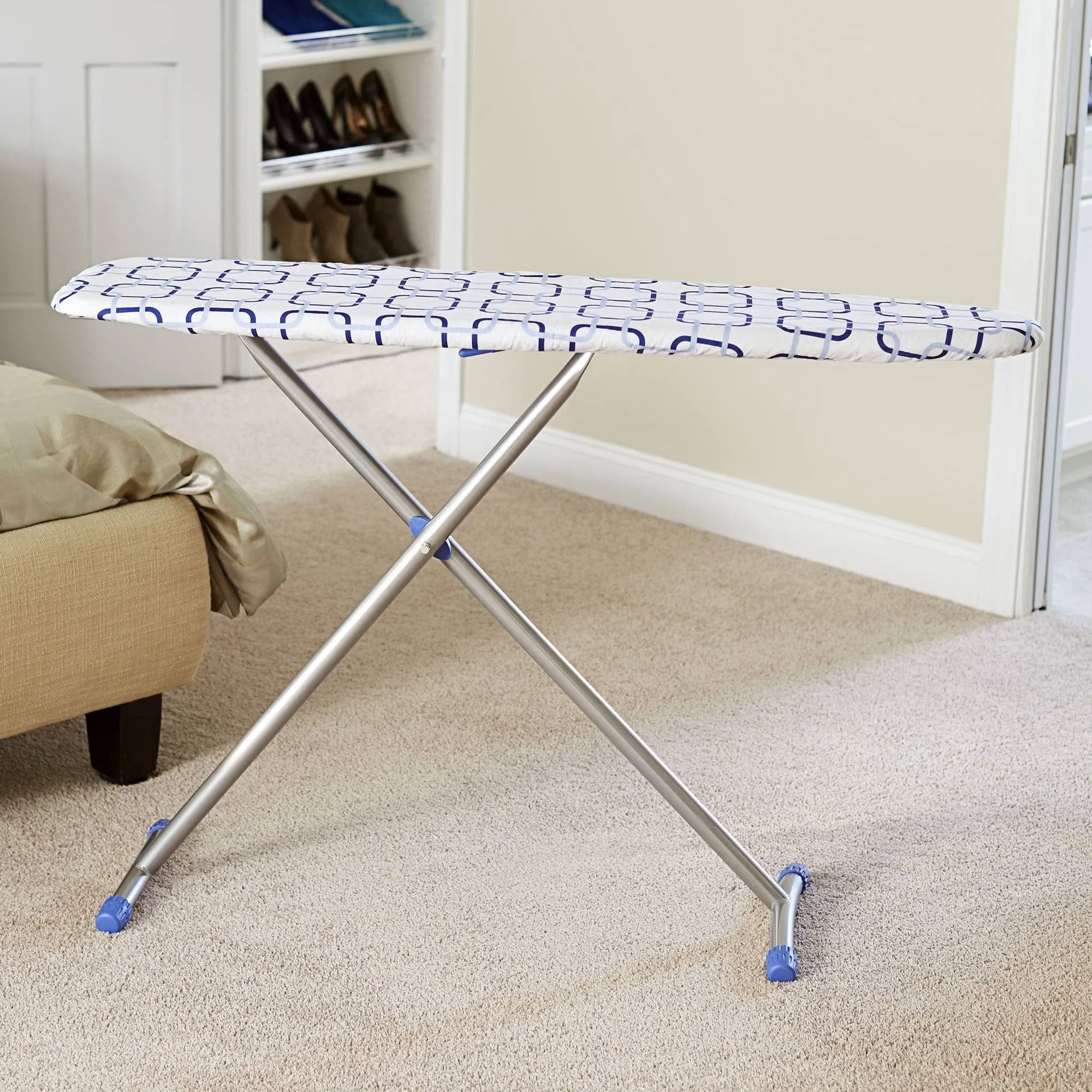 Arched Tleg Ironing Board Blue Geometric Pattern With Matching Feet