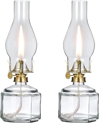 Set of 2 Vintage Large Kerosene Lamp Classic Rustic Oil Lamp for Indoor Use Home