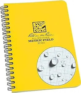 Rite In The Rain Weatherproof Side Spiral Notebook, 4.625" x 7", Yellow Cover, Metric Field Pattern (No. 363)