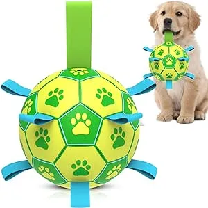 QDAN Dog Toys Soccer Ball, Interactive Dog Toys for Tug of War, Dog Tug Toy, Dog Water Toy, Durable Dog Balls for Small & Medium