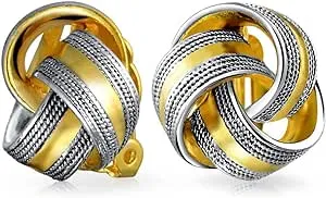 Gold Plated Two Tone Twisted Cable Love Knot Clip On Earrings