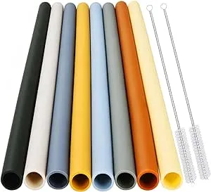 ALINK 8-Pack Reusable Silicone Straws - Long Flexible One Size, Multicolor 