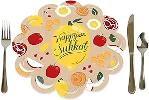 Sukkot - Sukkah Jewish Holiday Round Table Decorations - Paper Chargers - Place Setting For 12