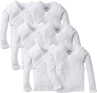 Gerber Baby 6-Pack Long-Sleeve Side-Snap Mitten-Cuff Shirt, White, 0-3 Months